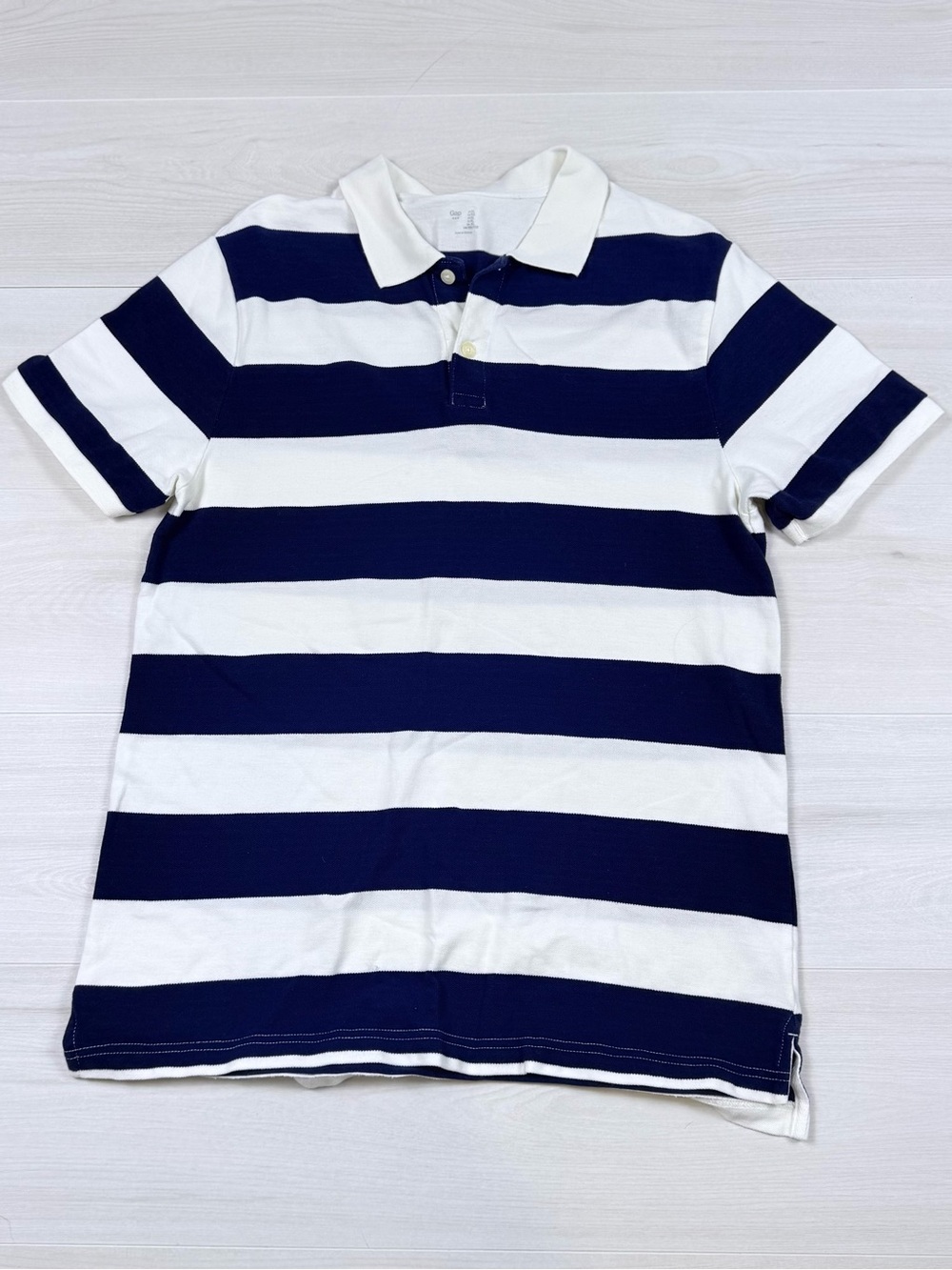GAP Mens Navy and White Horizontal Stripe Polo
